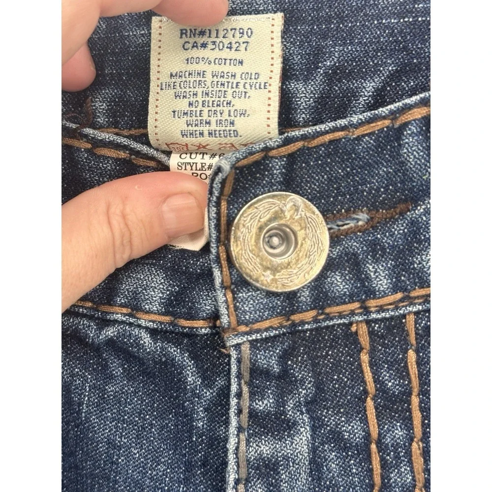True Religion Section‎ Straight Super QT Contrast Stitch Blue Jeans Mens 36